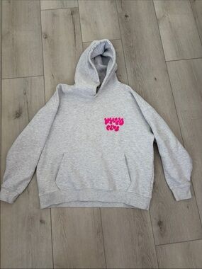 Cotton On Body Light Gray Hoodie with Hot Pink Graphic